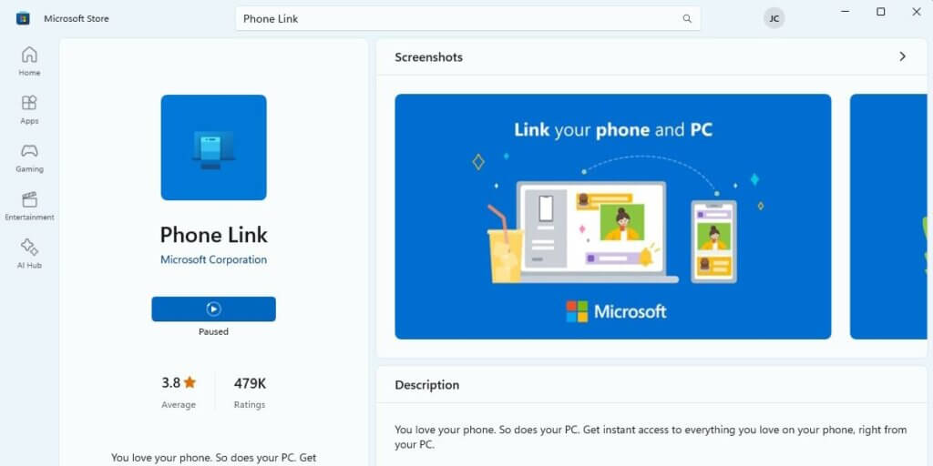 Aplicativo Phone Link da Microsoft