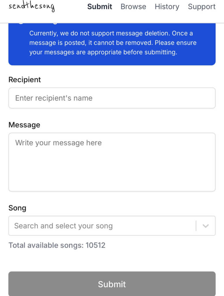 enter the recipients name sendthesong
