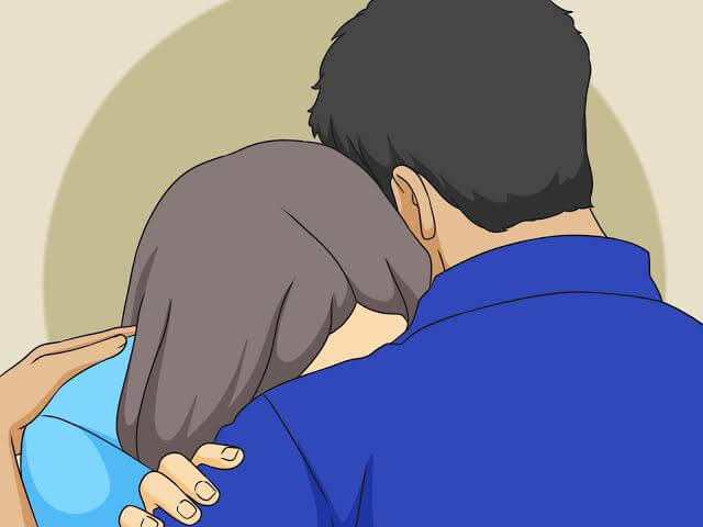 Cartoon: Woman buries her head on man's shoulder