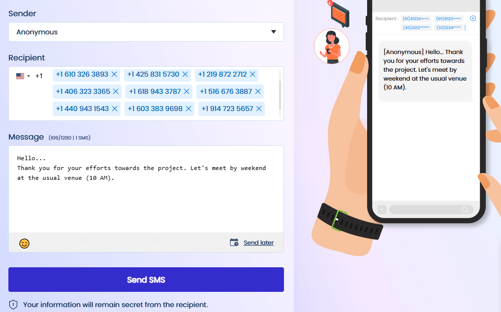type in the recipients and text message