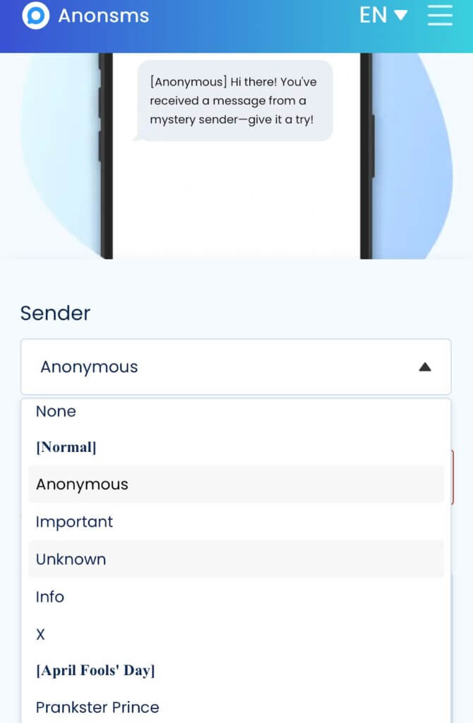 send sms on Anonsms