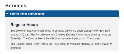 nyc health sexual health clinic opening time