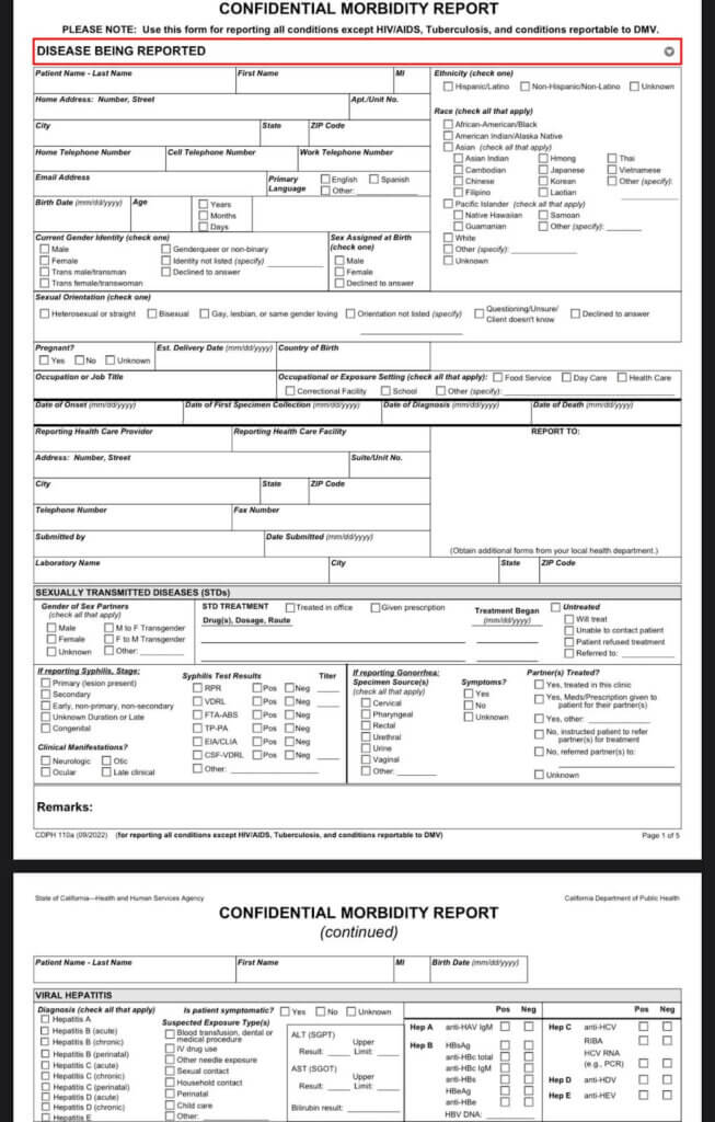 std reporting form in california