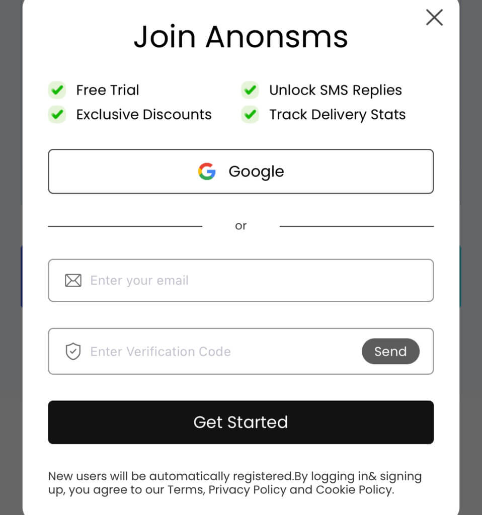 log in to a free account on Anonsms