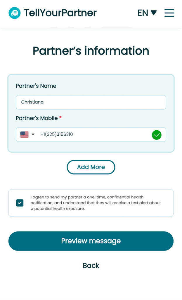 input the partner's notification on Tellyourpartner