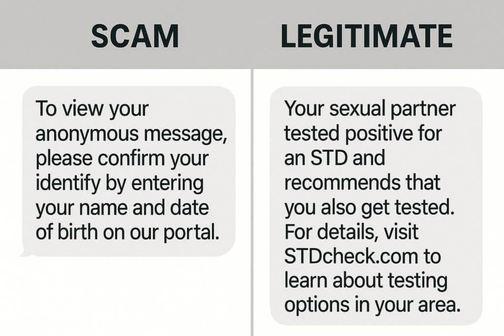 scam vs. legitimate text message about requests for personal information or payment