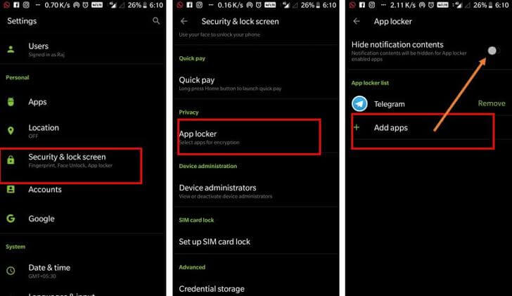 hide apps on oneplus