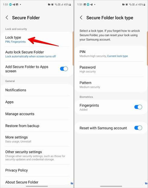 Choose a Lock type on Android
