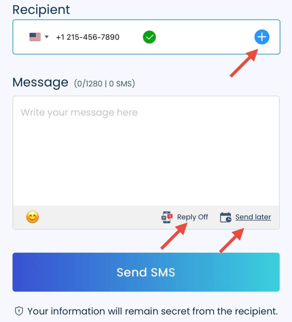 enter the recipient's number and compose the message