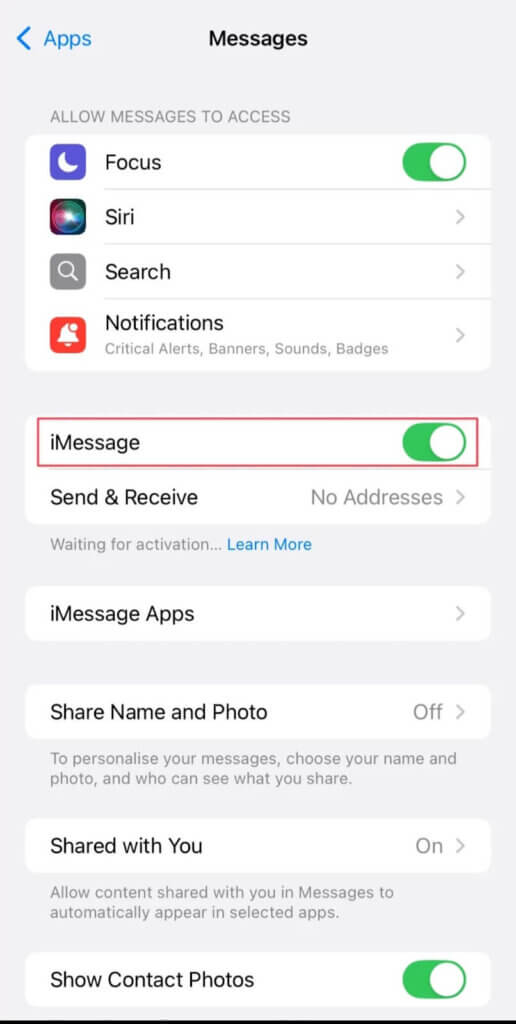 iphone imessage button