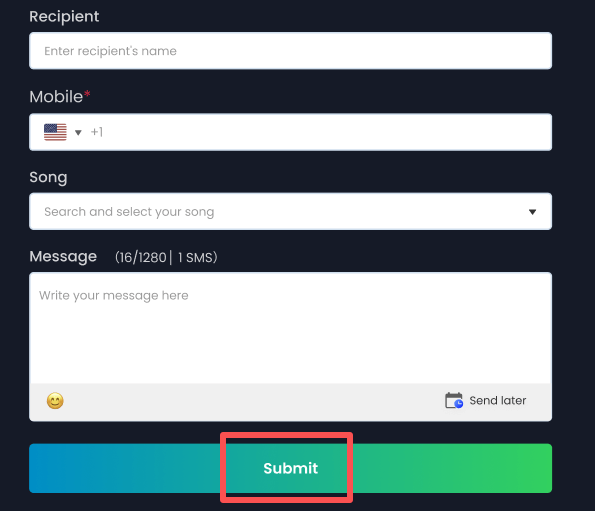 press submit to send song