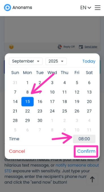 choose the scheduled time