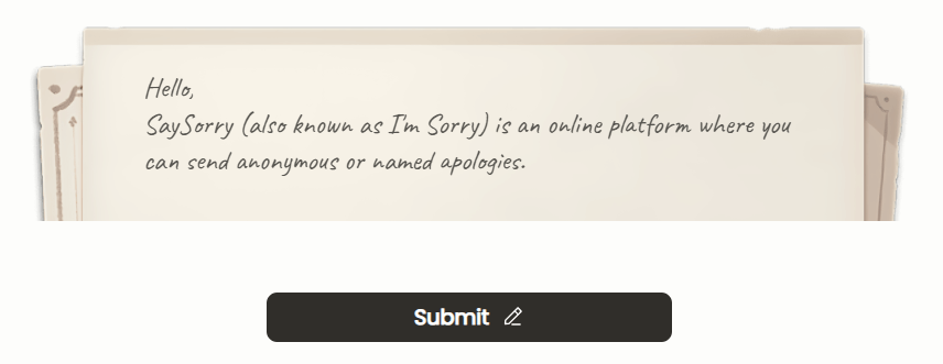 an online apology letter with a submit button