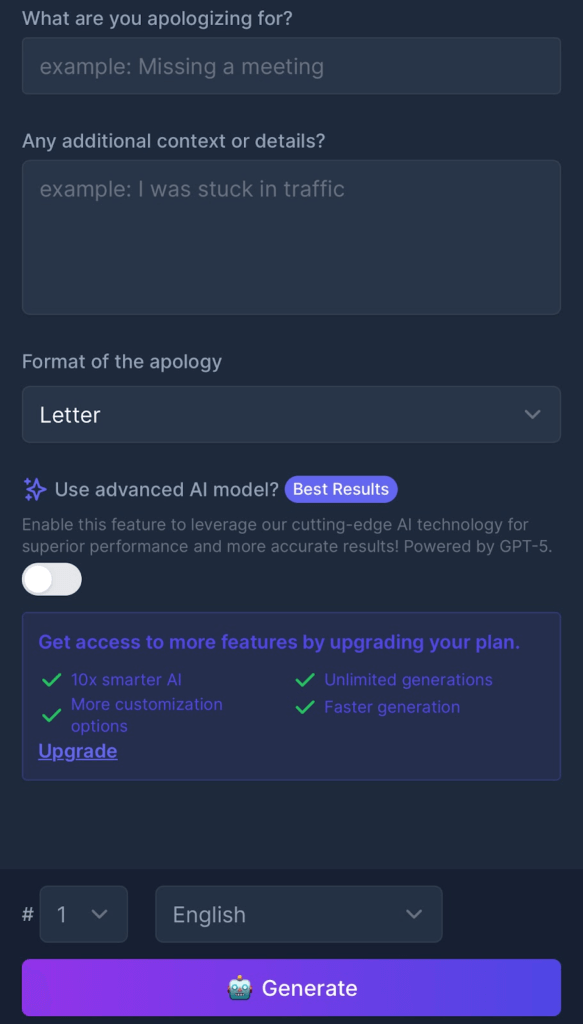Easy-peasy.ai generator page