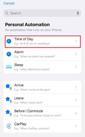 Choose Time of Day