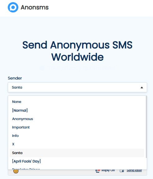 choose santa as a sender on Anonsms