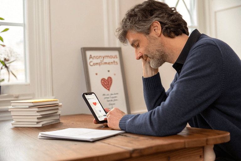 A man is send anonymous compliments via text message to his crush