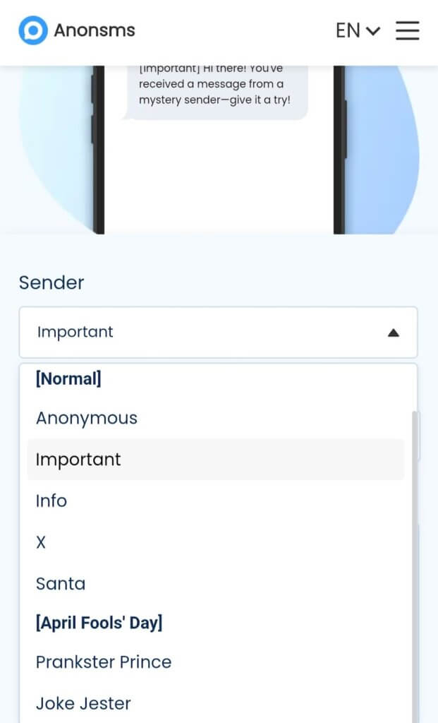 Go to the AnonSMS website