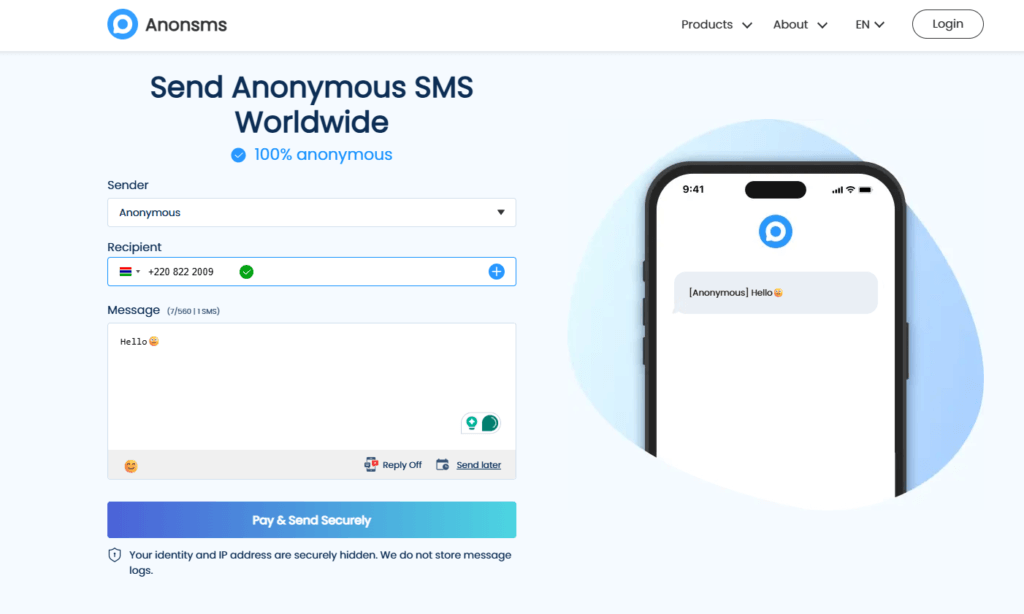 send sms via Anonsms
