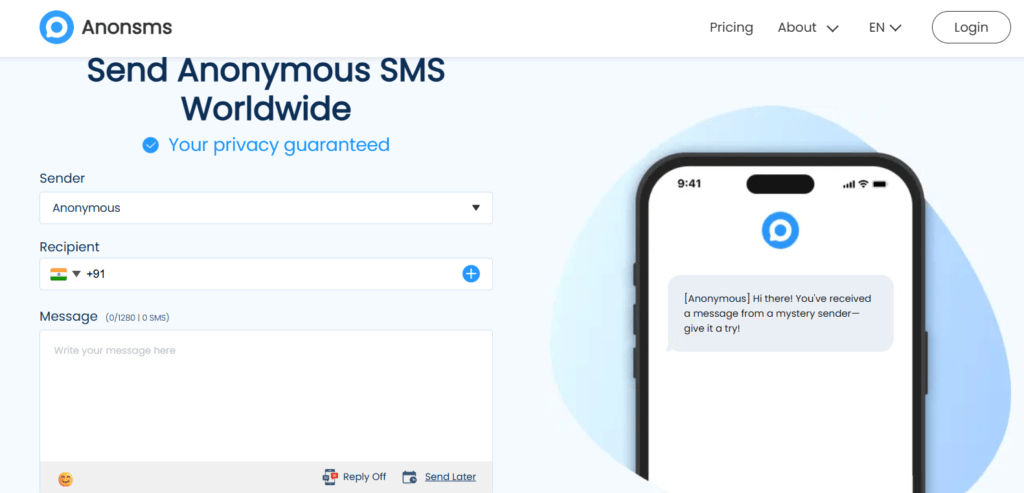 Anonsms - Send anonymous SMS Worldwide